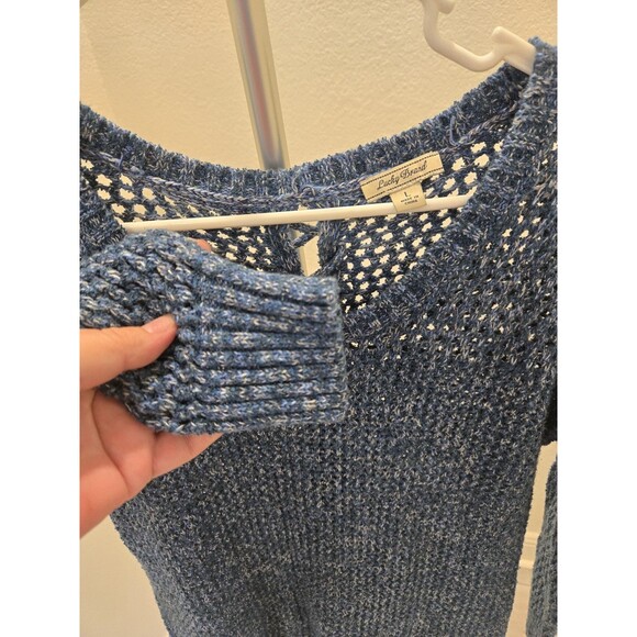 Lucky Brand Womens Sweater Open Knit Split Back Blue Heather Pullover Size L - Picture 5 of 9